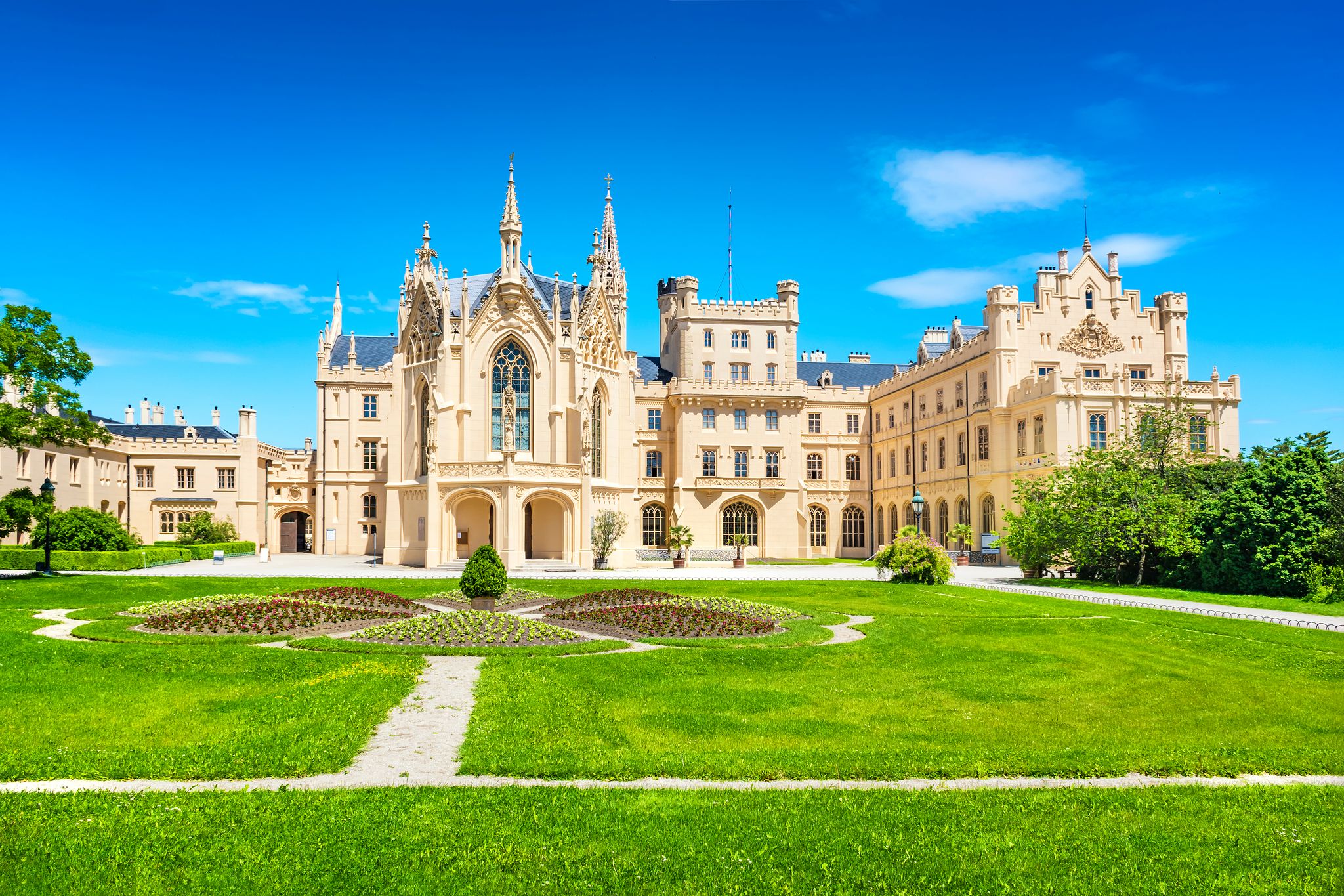 Photo of Lednice castle with monumental park in South Moravia ,Czech Republic.