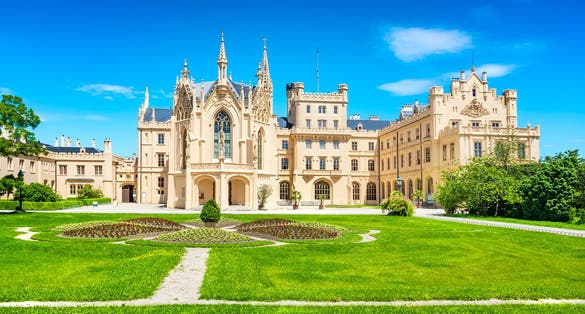 Photo of Lednice castle with monumental park in South Moravia ,Czech Republic.