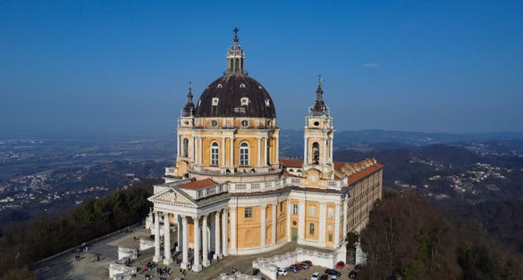 photo of Aerial view of the Superga Basilica in Piedmont, Superga, Italy.