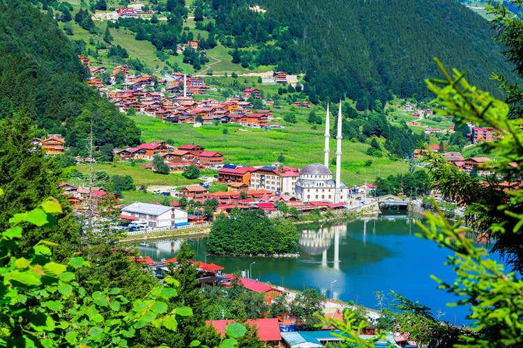 Photo of aerial view of Trabzon mosque on the lake ,Turkey.