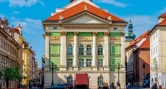 Photo of Estates Theatre (Stavovske divadlo) in Prague old town, Czechia.