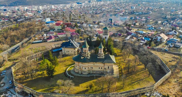 Photo of Drone view of Galata Monastery from Iași City, Romania .