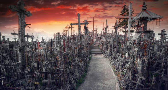 photo of the hill of crosses , a famous site of pilgrimage in northern Lithuania.