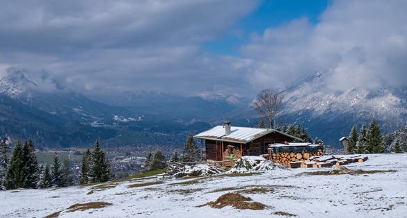 Photo of Landscape with snow near Garmisch-Partenkirchen in Bavaria in springtime.