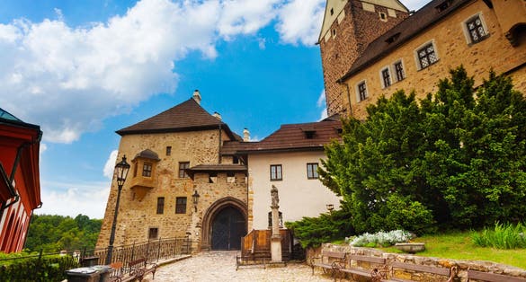 Photo of gates of Loket castle. Little town located on the west of Czech Republic, Eastern Europe.