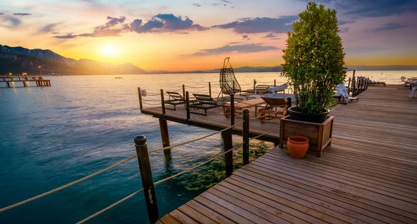 Photo of beautiful sunset on Mediterranean sea and mountains in turkish Kemer.