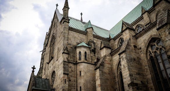 photo of close shot of Skara Cathedral in Skara, Sweden.