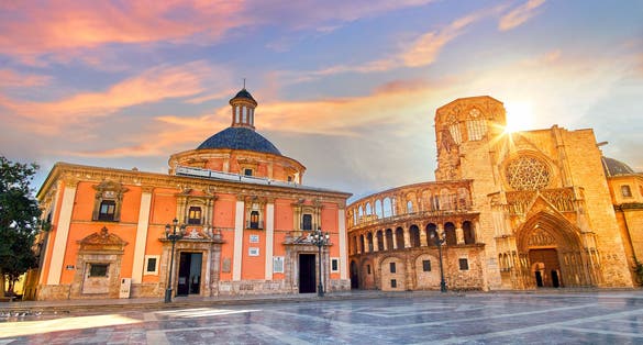 Photo of Valencia Spain Square of Saint Mary's Architecture at Sunrise.