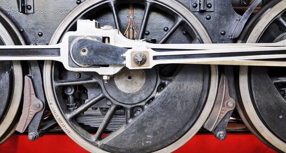 Photo of wheel of an old train in the Museum of Transport in Lucerne, Switzerland.