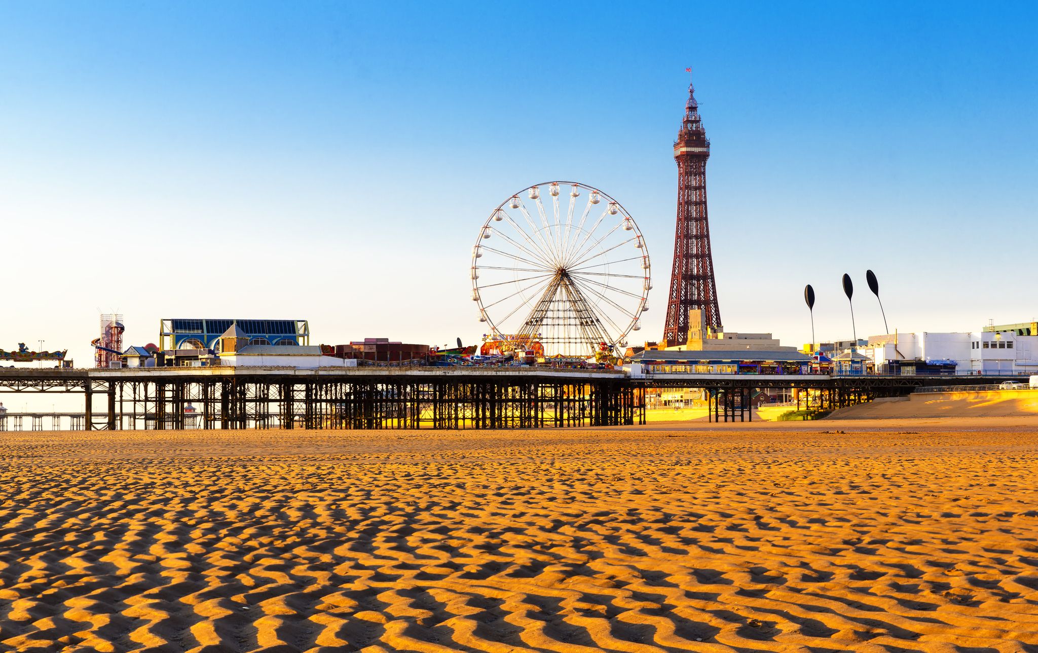 Photo of Blackpool Tower and Central Pier Ferris Wheel, Lancashire, England, UK.