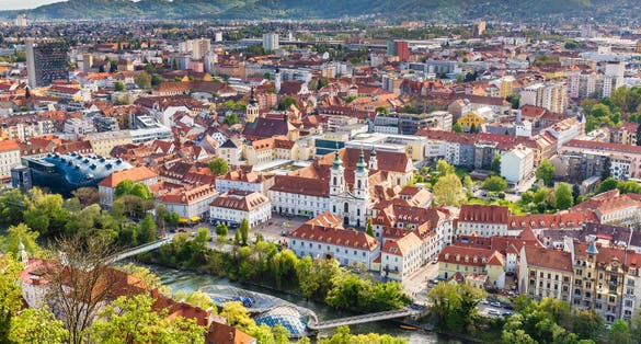 Aerial View Of Graz City Center - Graz, Styria, Austria, Europe.
