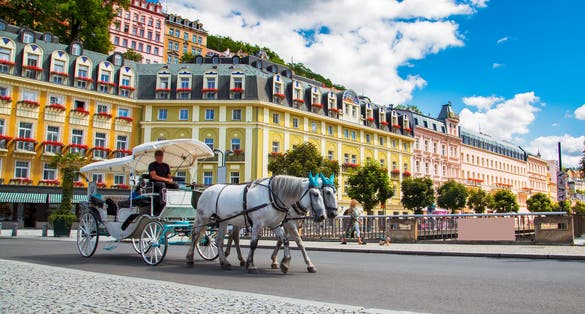 Photo of beautiful view of Karlovy Vary at summer daytime, Czech Republic.