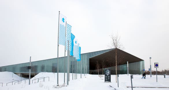 Photo of the Estonian National Museum in winter, Tartu, Estonia.
