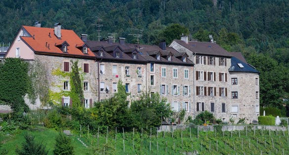 View of the Upper Town ( Oberstadt ) in Bregenz, Austria