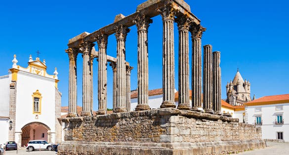Photo of the Roman Temple of Evora (Templo romano de Evora), also referred to as the Templo de Diana is an ancient temple in the Portuguese city of Evora.