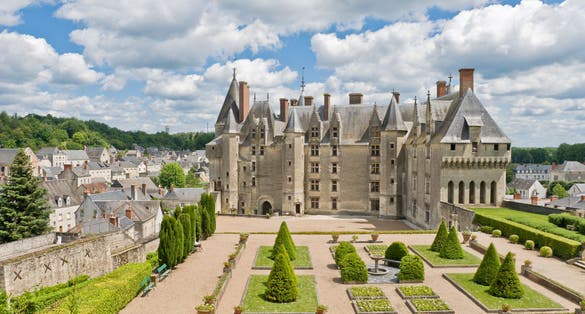 photo of panoramic view of the Château de Langeais and garden and town Langeais, Loire Valley, France.