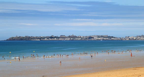 View of granville from jullouville in normandy, france.