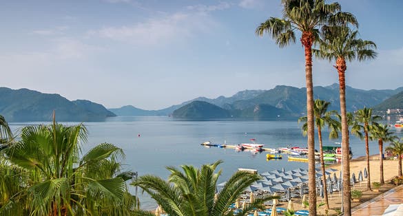 Photo of the beautiful beach and the bay of Marmaris, Turkey.