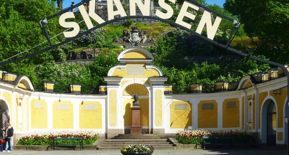 Photo of Skansen open air museum entrance in the beautiful city of Stockholm in Sweden.