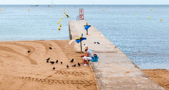 Beach of the Mediterranean Sea, Cote d'Azur, Cannes.