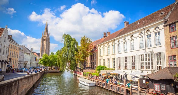 Church Of Our Lady and traditional narrow streets in Bruges (Brugge), Belgium