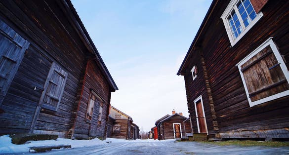 photo of low angle view in Bonnstan Skellefteå, at winter, a cultural heritage from previous generations in Sweden.