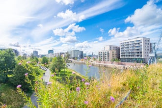 Photo of view over the Baakenpark in Hamburg. 