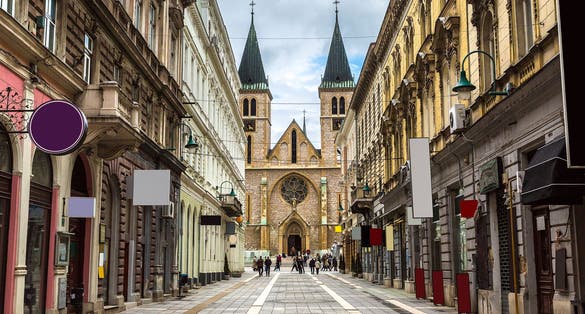 The sacred heart cathedral in Sarajevo in a beautiful summer day, Bosnia and Herzegovina.