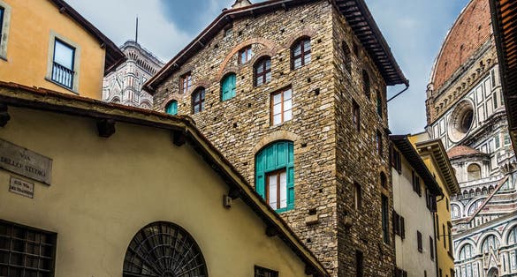 photo of the house and museum of Dante Alighieri in Florence. Cathedral Santa Maria del Fiore. Italy .
