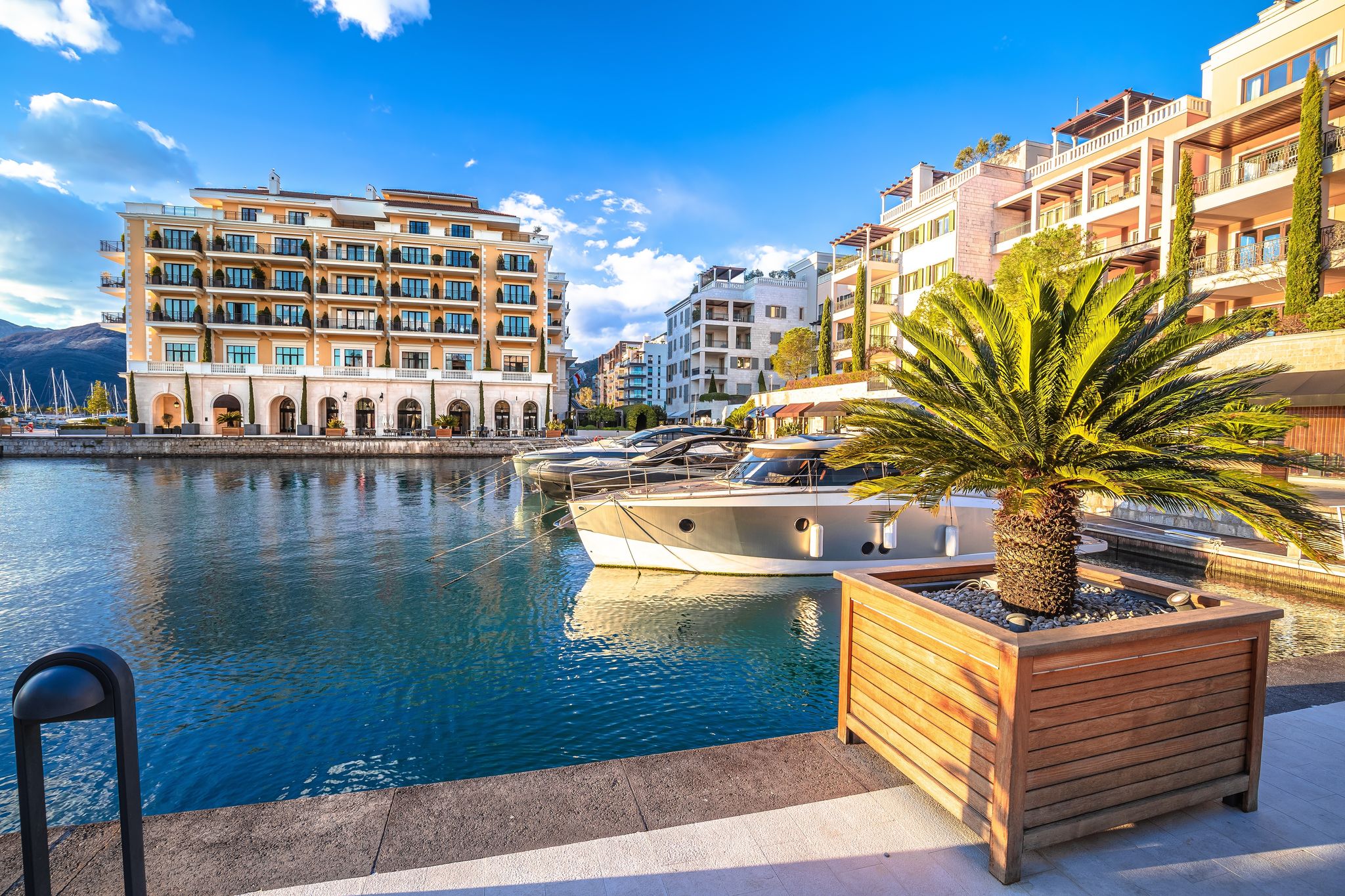 Photo of town of Tivat scenic destination yachting harbor view, Montenegro coastline.