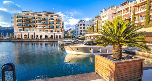 Photo of town of Tivat scenic destination yachting harbor view, Montenegro coastline.