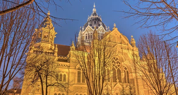 photo of view of Szeged Synagogue by night, HDR Image, Szeged, Hungary.