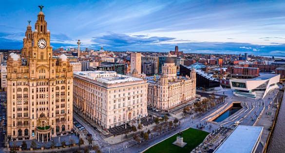 Photo of aerial view of the city of Liverpool in United Kingdom.