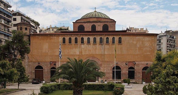 photo of view of the chursh in Agia Sofia Square travel guide, Thessaloniki, Greece.