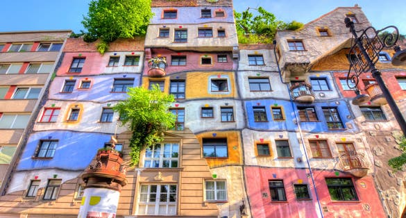 photo of view of The view of Hundertwasser house in Vienna, Austria.
