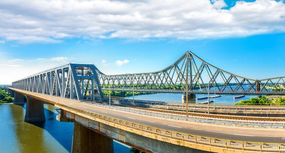 Photo of New and old Cernavoda bridges span the river Danube,Romania.