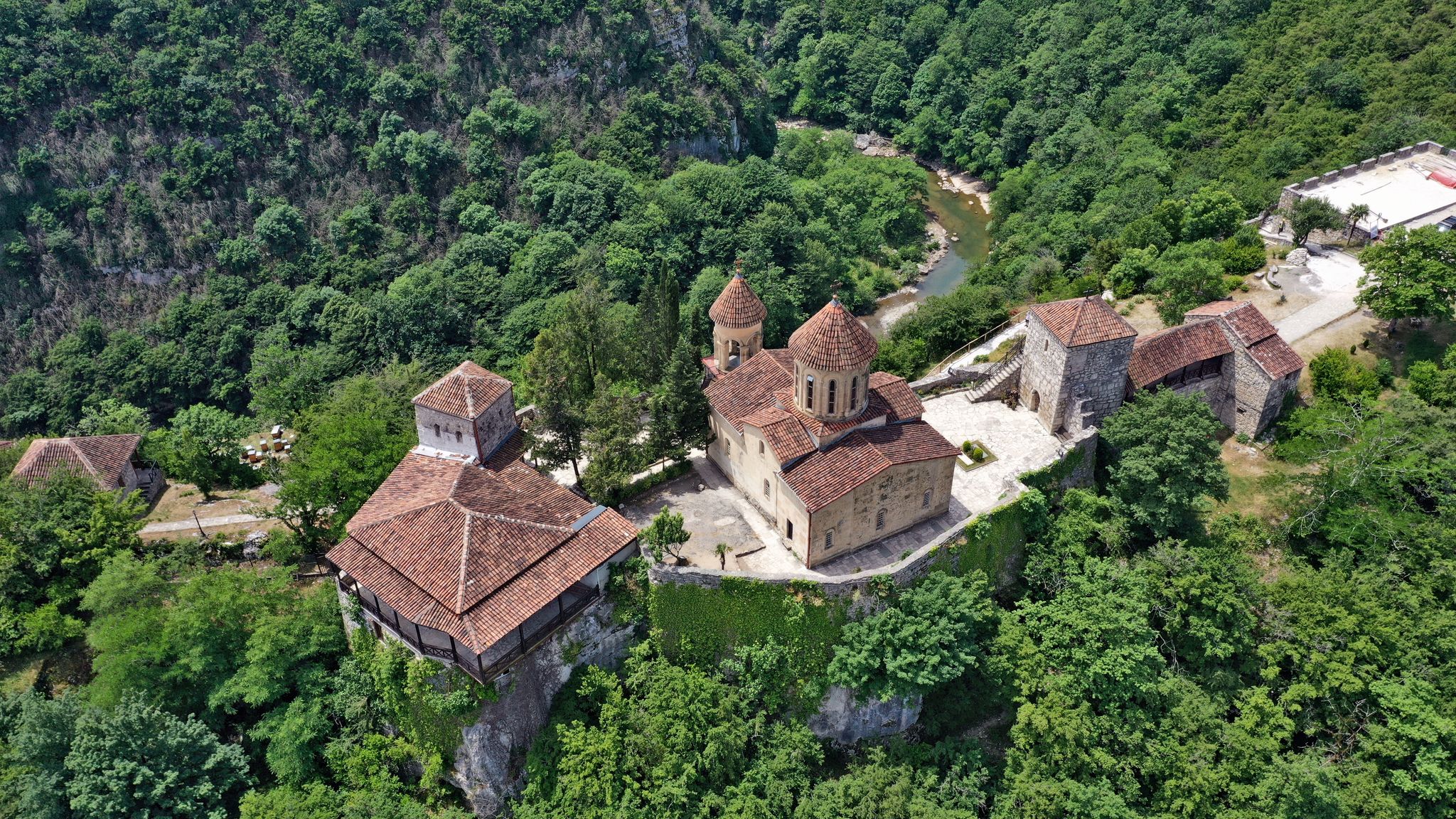 Photo of aerial view of Motsameta monastery near Kutaisi, Georgia.