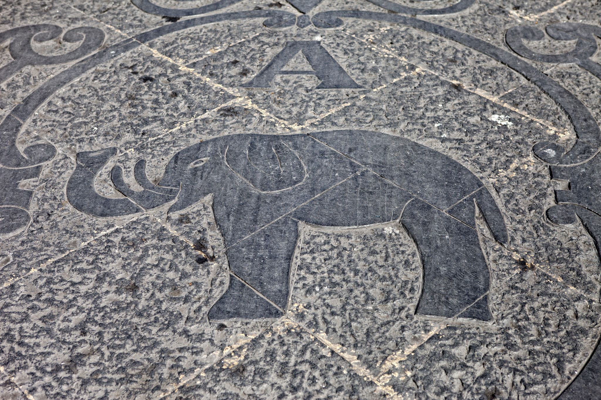 photo of view of Elephant logo on the marble pavement front Palazzo degli Elefanti - a symbol of the city - in Catania, Sicily, Italy.