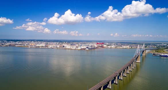 Aerial view of Saint Nazaire bridge in Loire Atlantique, France