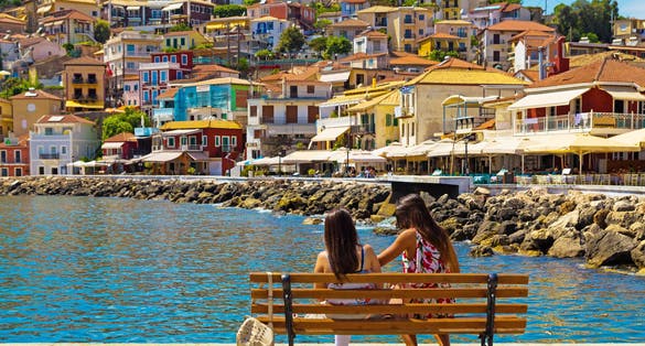 Photo of parga city greek summer tourist resor houses colors in preveza perfecture.