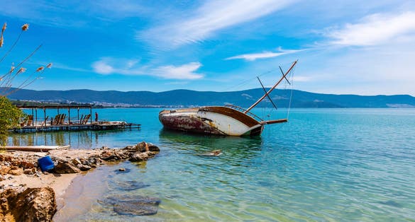 Photo of Sunked yacht on Akbuk Beach in Didim.