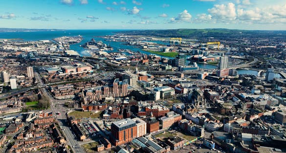 Aerial photo of Belfast City Skyline Cityscape Northern Ireland