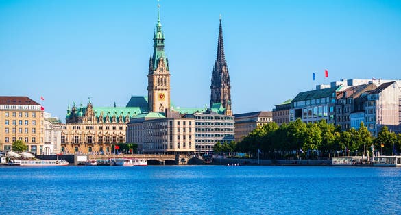 photo of view of Hamburg City Hall or Hamburger Rathaus is the seat of local government of Hamburg, Germany.