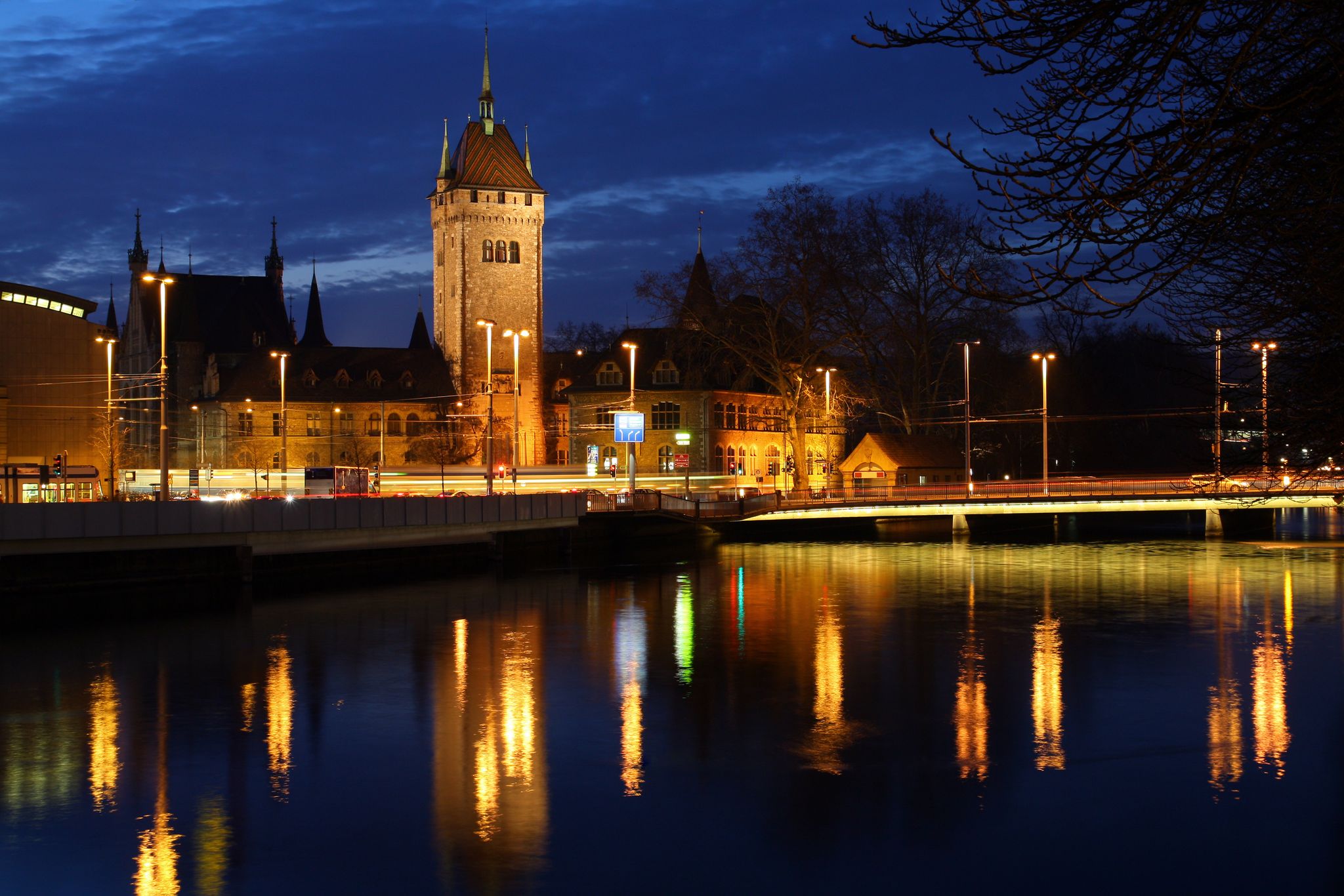 Photo of Swiss National Museum (Schweizerisches Landesmuseum) in Zurich at night, Switzerland.