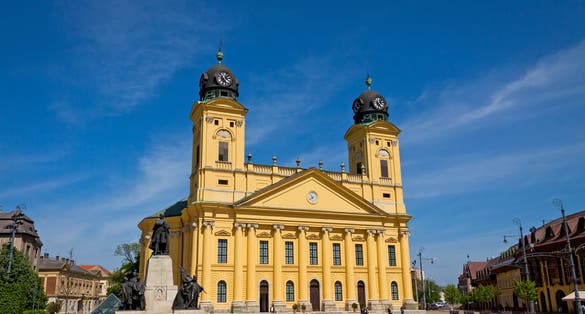 photo of view of Reformed Great Church in Debrecen city, Hungary.