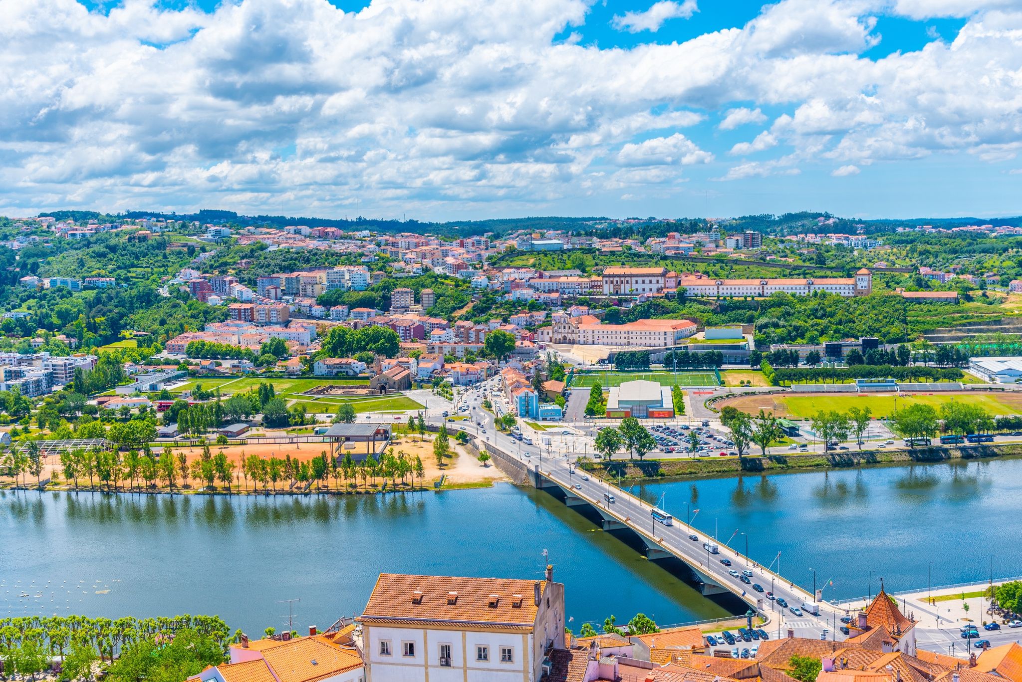 Aerial view of Monastery of Santa Clara-a-Nova in Coimbra, Portugal