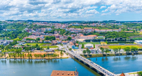 Aerial view of Monastery of Santa Clara-a-Nova in Coimbra, Portugal
