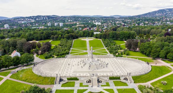 Photo of aerial view of sculptures in Frogner Park in Oslo ,Norway.