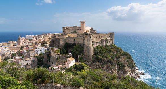 The Aragonese-Angevine Castle of Gaeta, located on scenic rock overlooking the Mediterranean Sea, Lazio region, Italy.