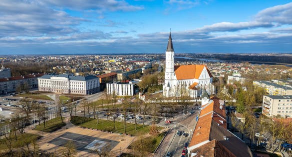 Aerial beautiful spring day view of Šiauliai (Siauliai), Lithuania